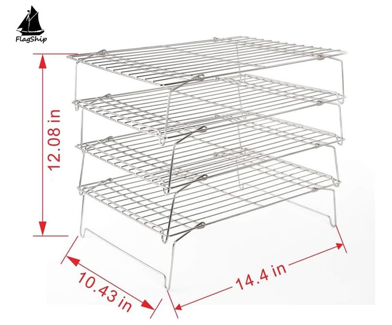 Flagship مجموعة رفوف تبريد الخبز الرائدة من 4 قطع، مصنوعة من الفولاذ المقاوم للصدأ 304 بنسبة 100%، قابلة للتكديس للتبريد والشواء والطهي - 14.4''x10.43'' - Image 2